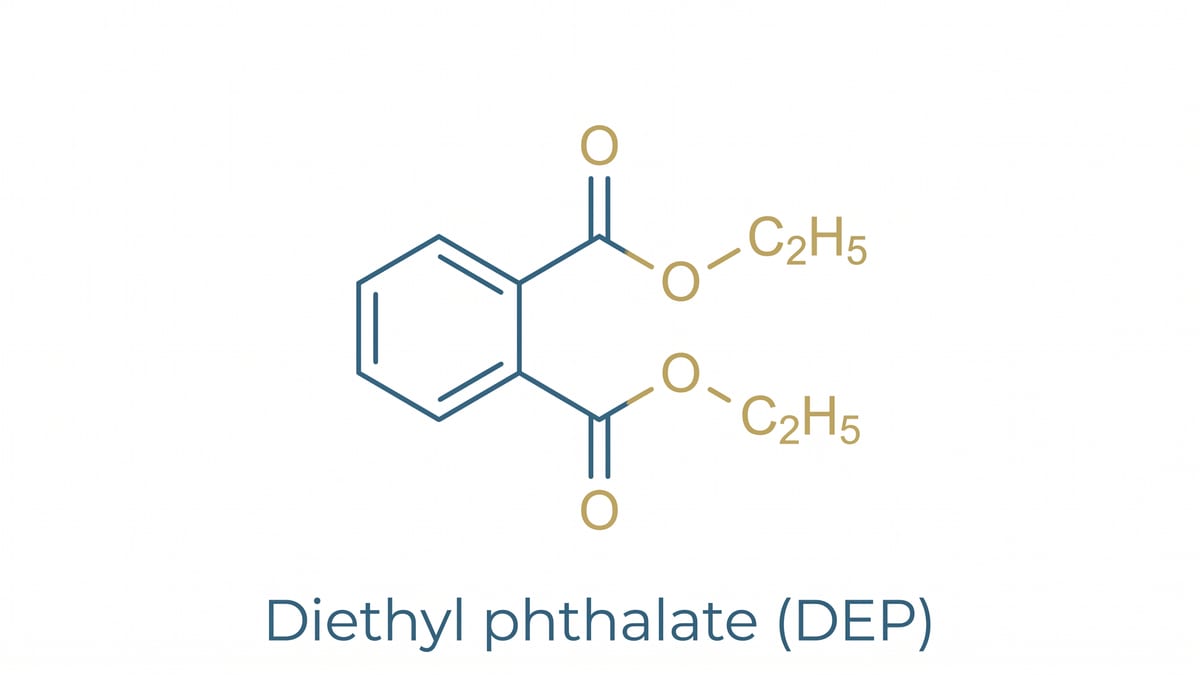 Skeletal chemical structure diagram of diethyl phthalate (DEP), labeled with its name